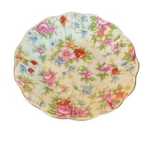 Vintage Merit China Occupied Japan Floral Chintz Scalloped Trinket Dish Bowl